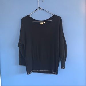 Black Drop Sleeve Sweater with 3/4 length Sleeves and small grey edge detail